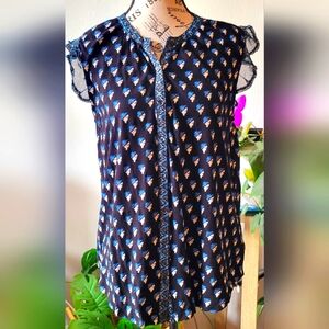 Lucky Brand Women's Sleeveless, Blue/White Top. Size Large.